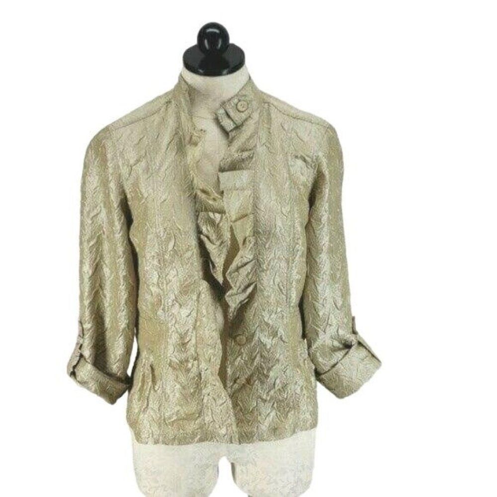 Chico's Gold‎ Metallic 3 Button Blazer Jacket small